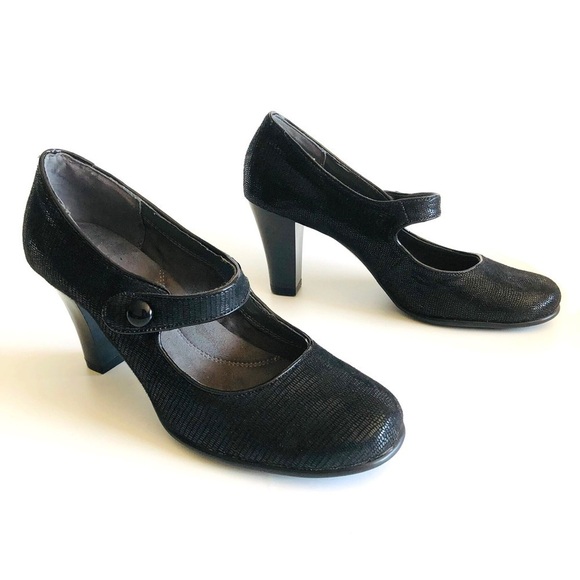 Aerosoles Role Through Black Lizard Mary Jane Pumps - Picture 1 of 15